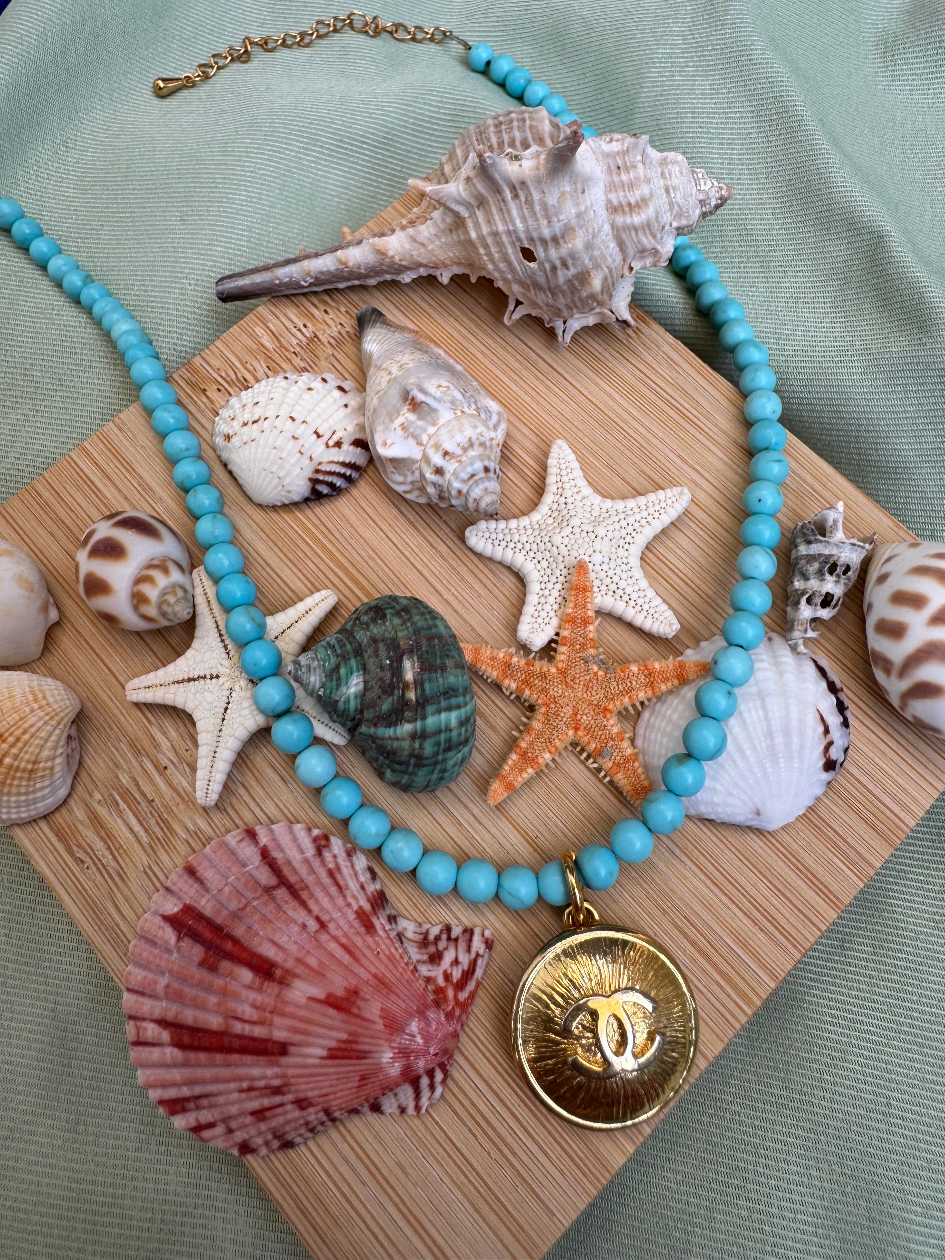 COLLIER BOUTON UPCYCLE - ocean