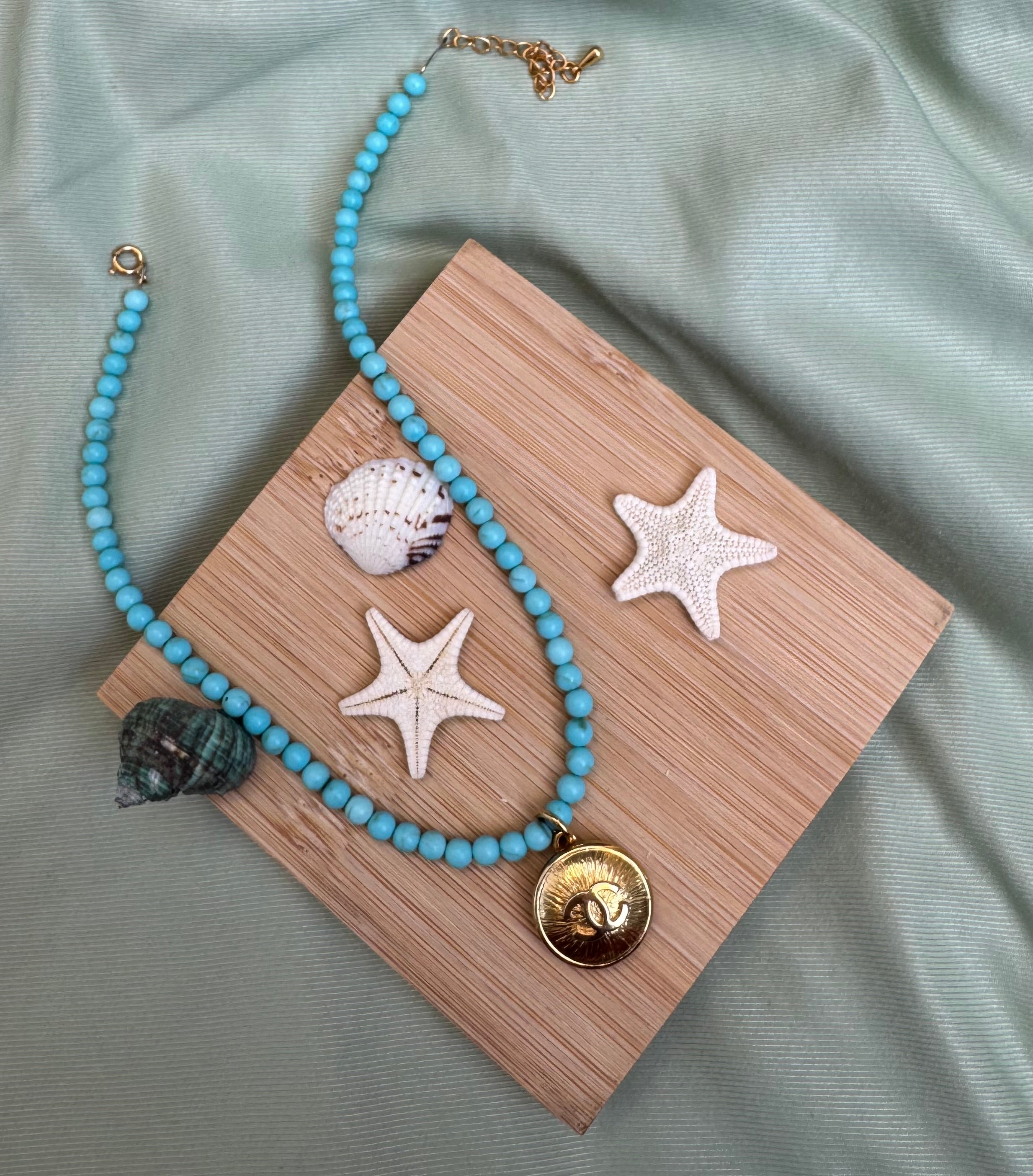 COLLIER BOUTON UPCYCLE - ocean