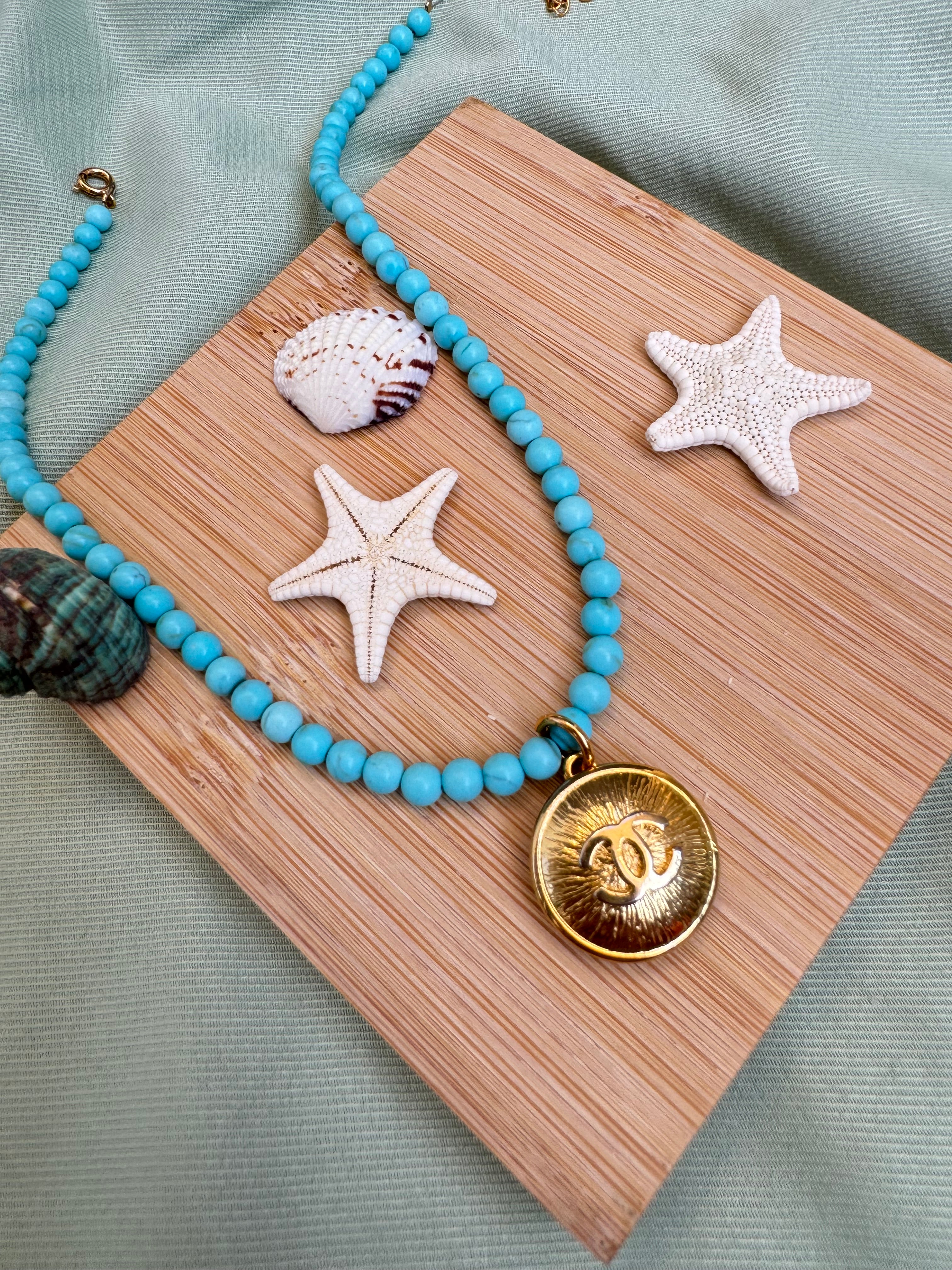 COLLIER BOUTON UPCYCLE - ocean